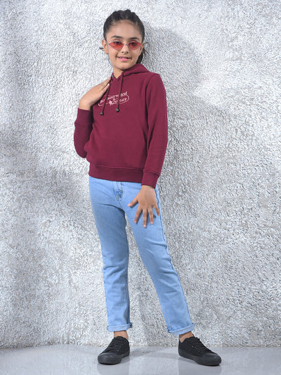 Wine Graphic Print Hooded Neck Knitted Sweatshirt