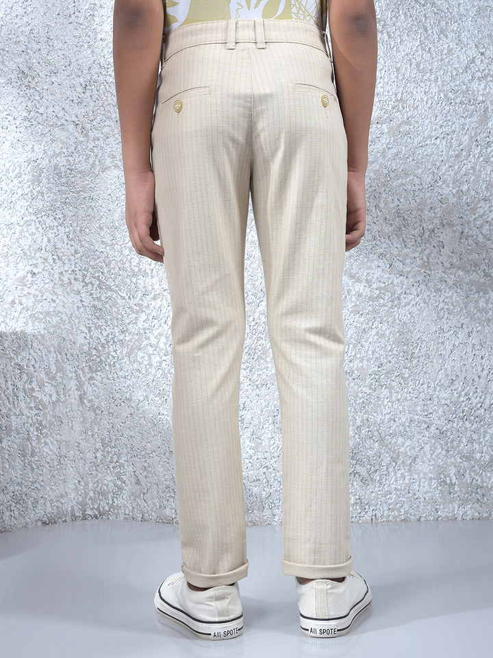 Beige Vertical Stripes Trousers