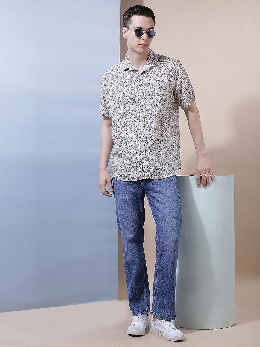Purple Floral Print Linen Shirt