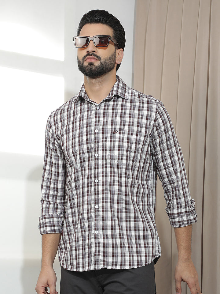 Dark Wine 100% Cotton Checked Shirt