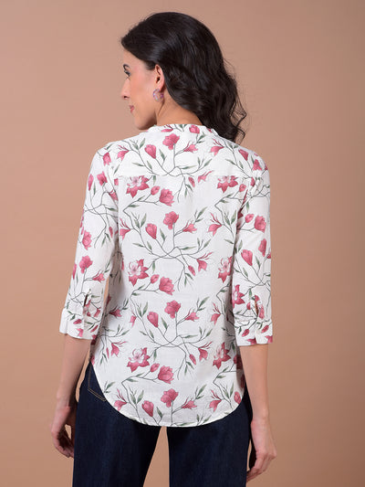 Green Floral Print V-Neck Linen Top