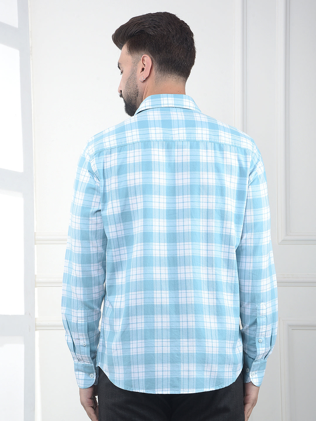 Stratum Ice Blue Checked 100% Cotton Shirt