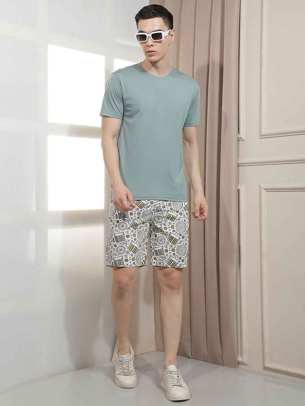 White 100% Cotton Abstract Printed Lounge Shorts
