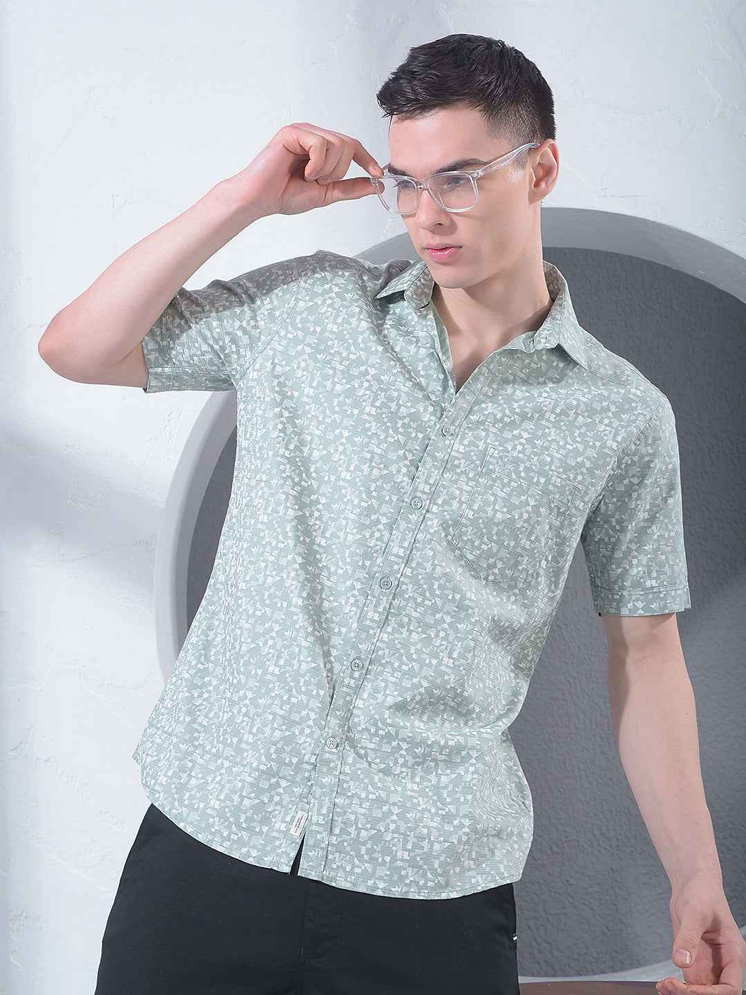 Green Printed 100% Cotton Shirt
