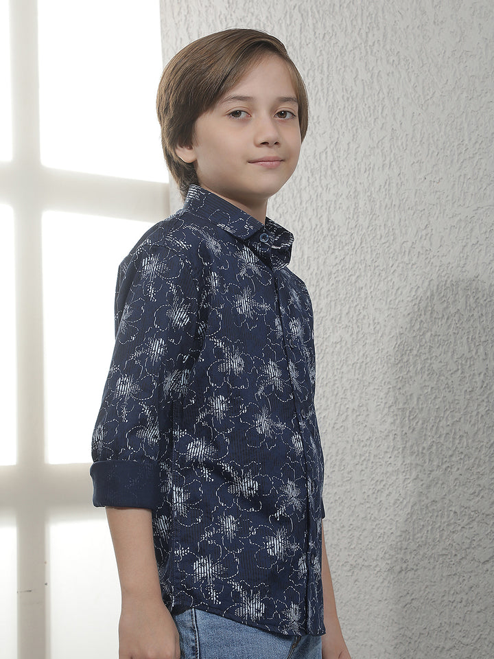 Blue Floral Print 100% Cotton Shirt