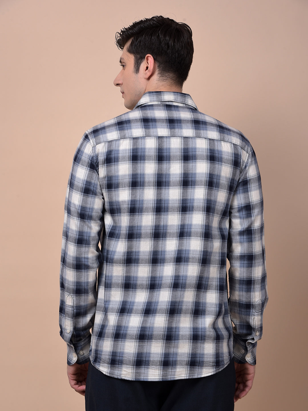 Navy Blue Checked 100% Cotton Shirt