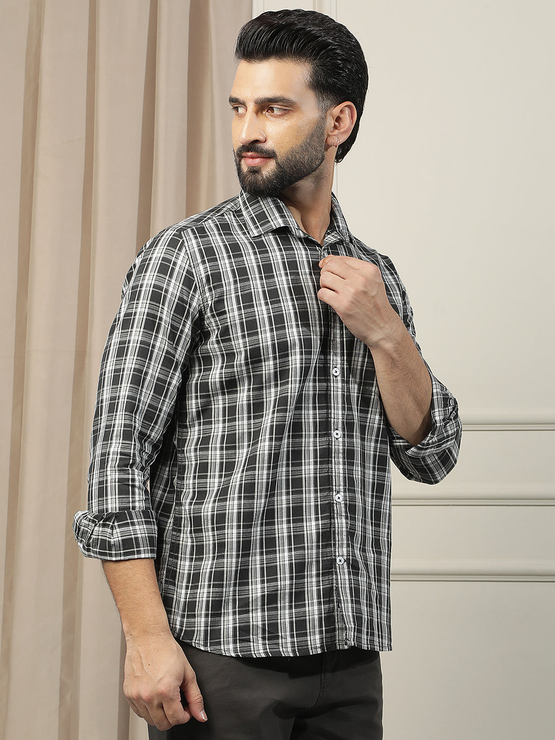 Black Checked 100% Cotton Shirt