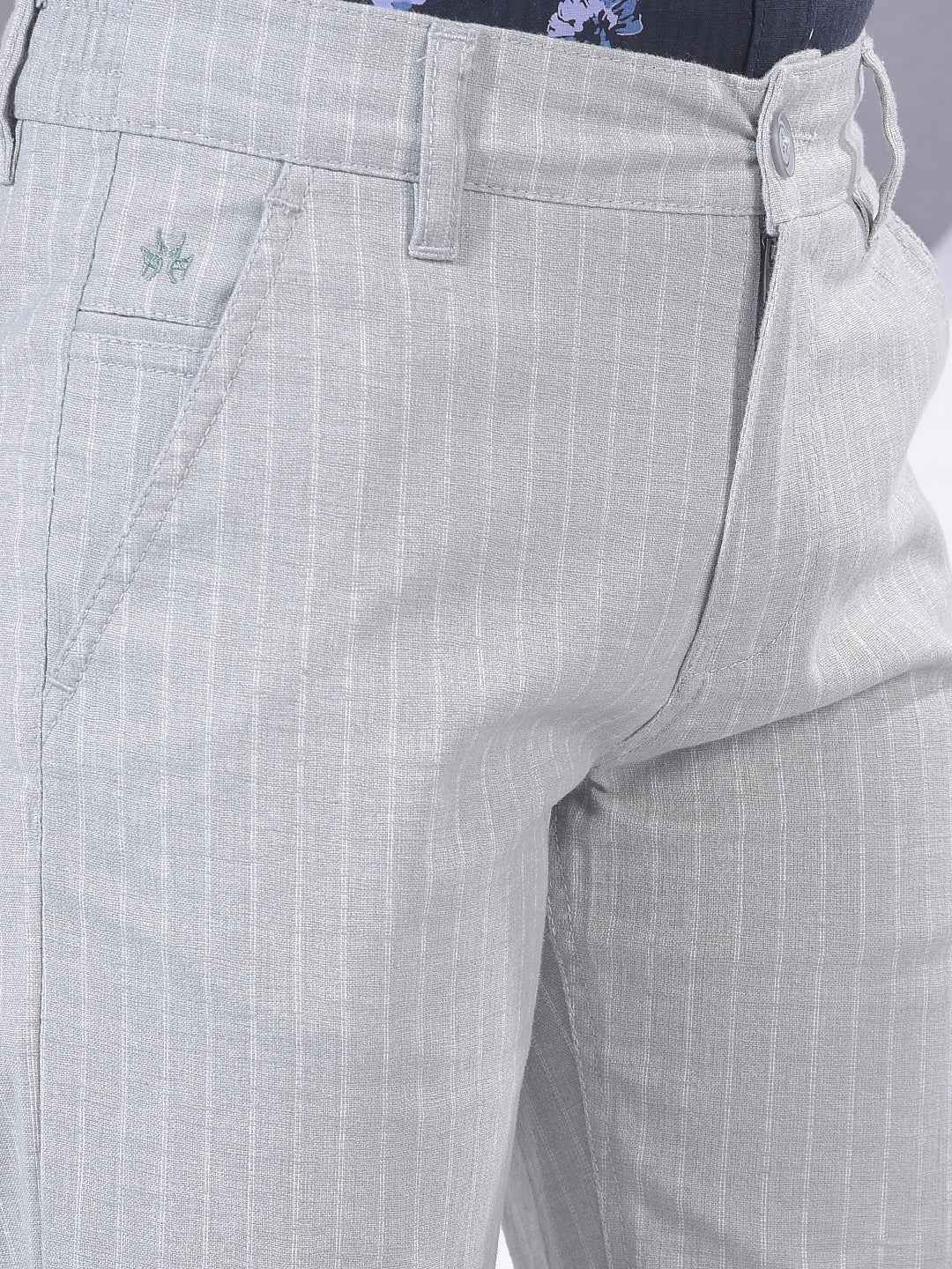 Green Vertical Stripes Straight Trousers