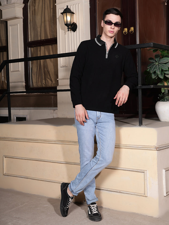 Black Polo Neck Long Sleeves T-Shirt
