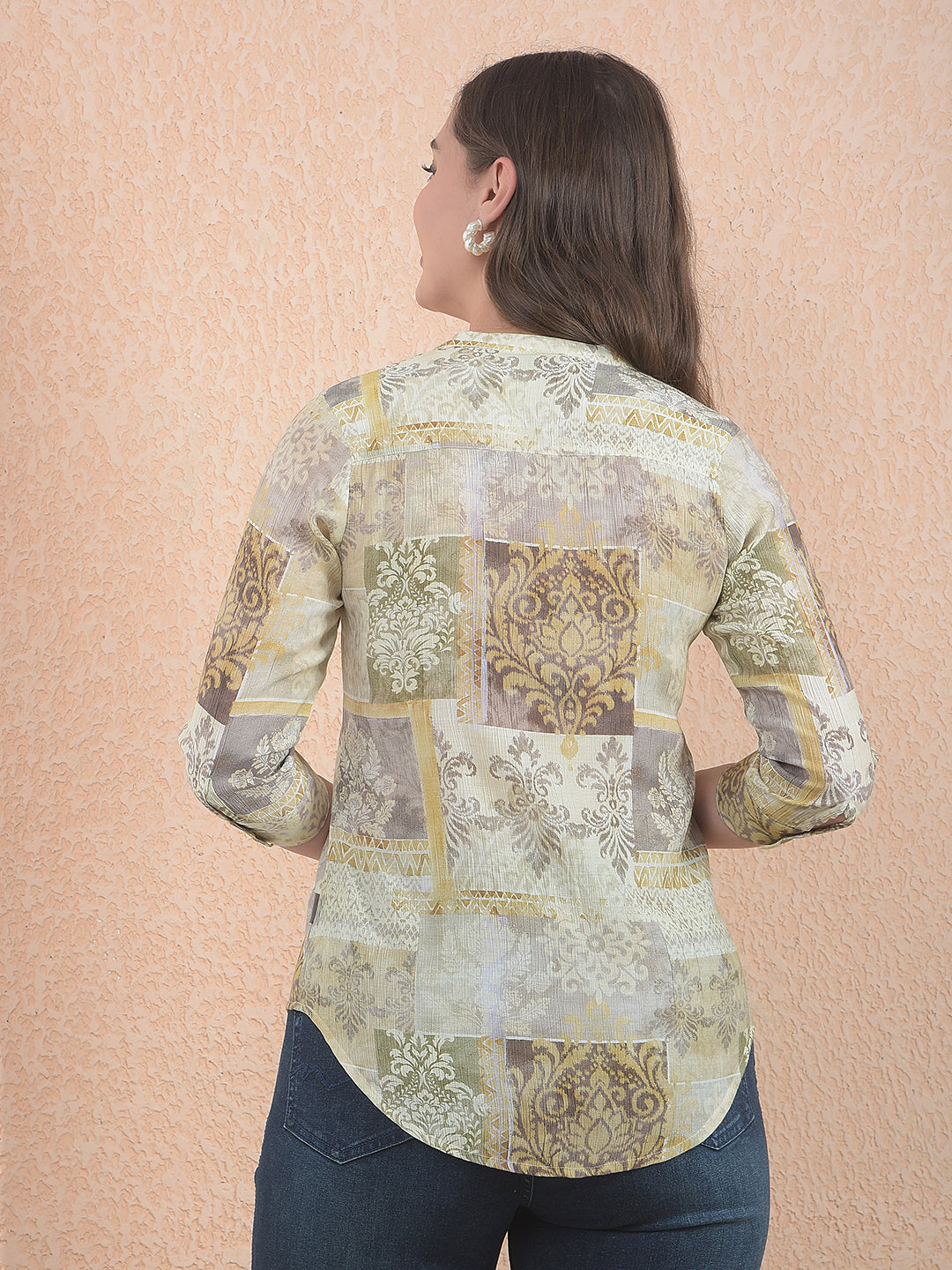 Brown Floral Print V-Neck Top