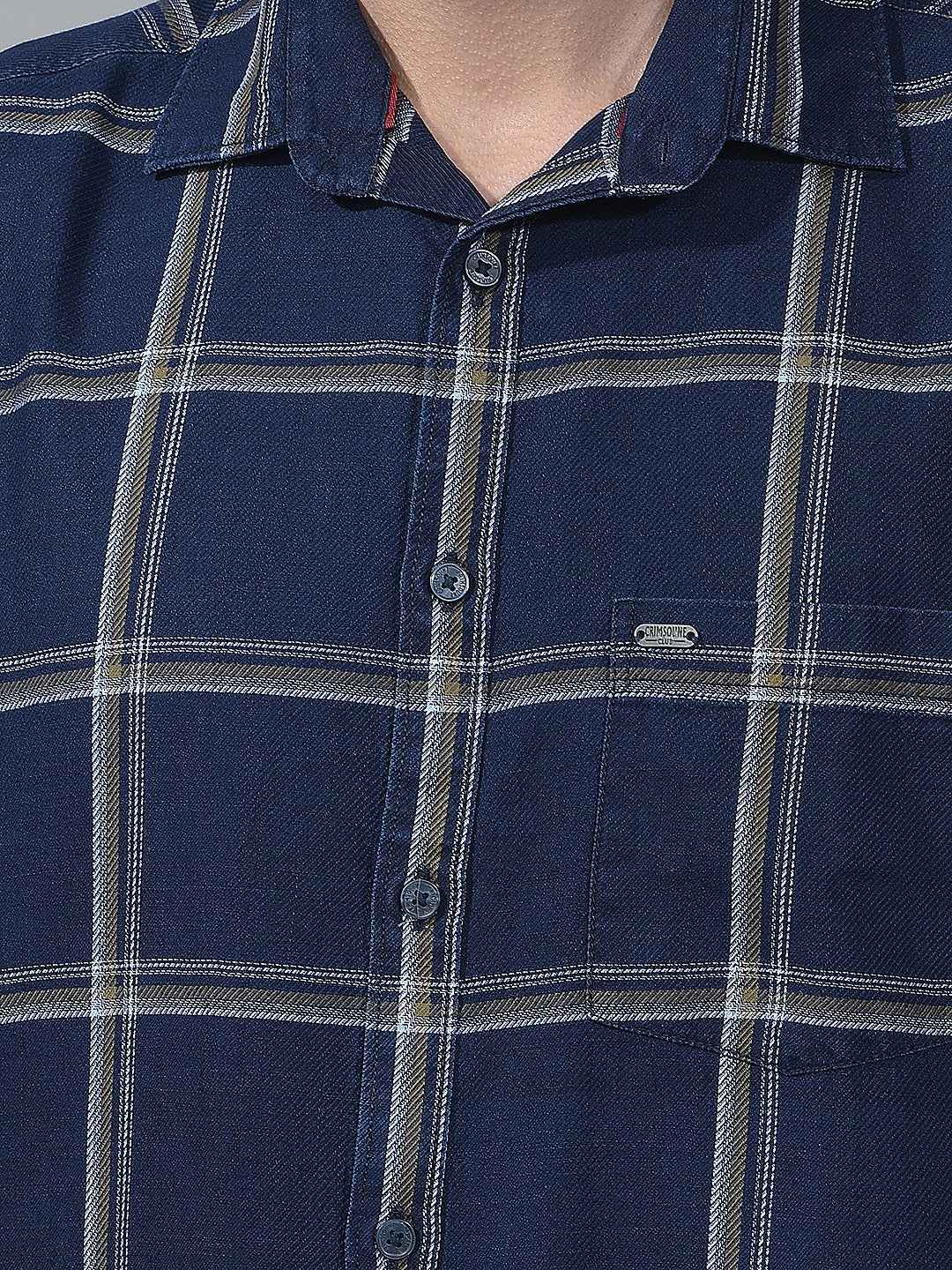 Navy Blue Checked 100% Cotton Shirt