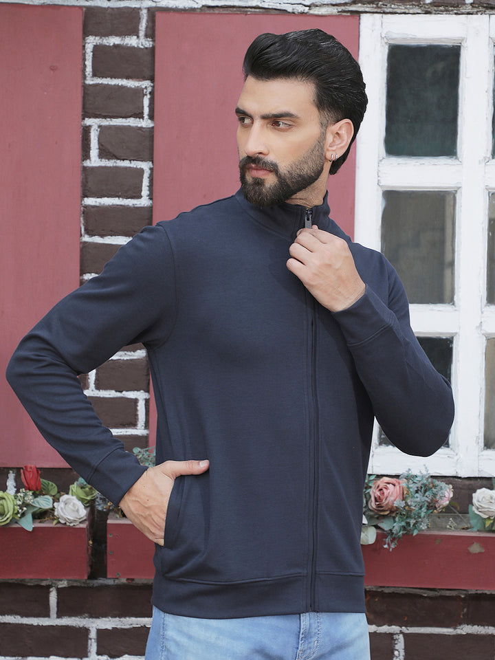 Navy Blue Front Open Sweatshirt