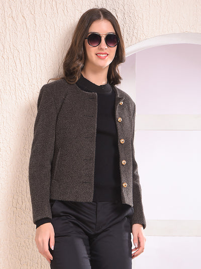 Brown Printed Single-Breasted Coat