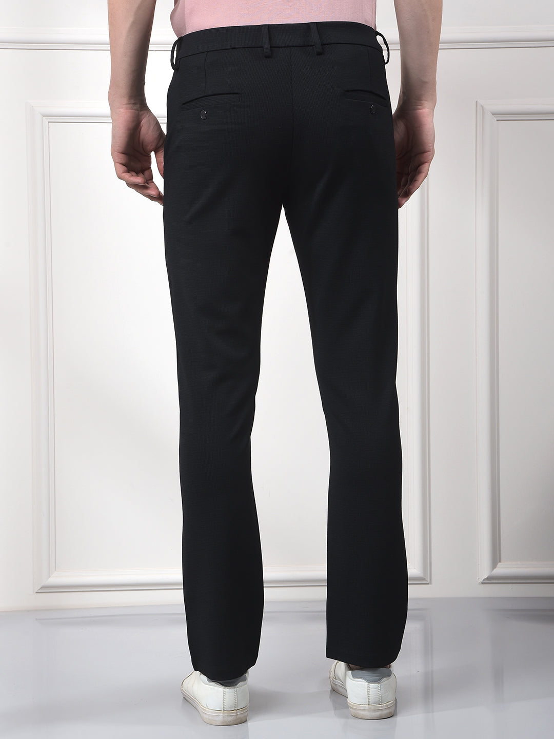 Navy Blue Printed Knitted Trousers