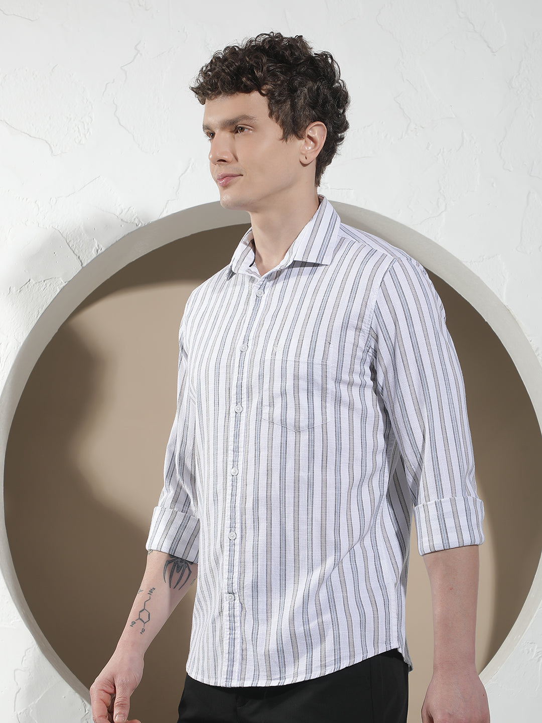 White Vertical Stripes 100% Cotton Shirt