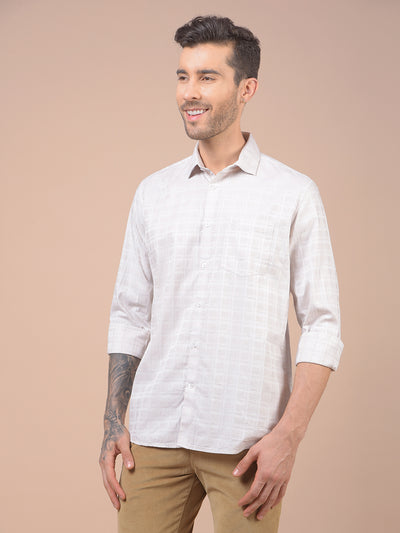 Cream Checked 100% Cotton Shirt