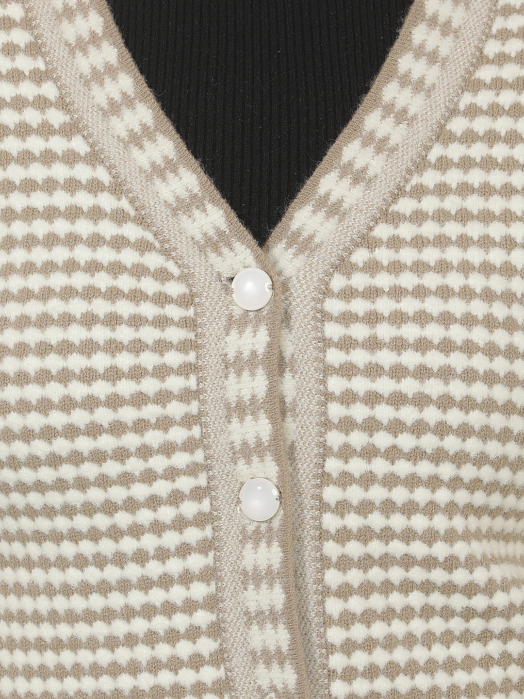 Beige Printed V-Neck Cardigan