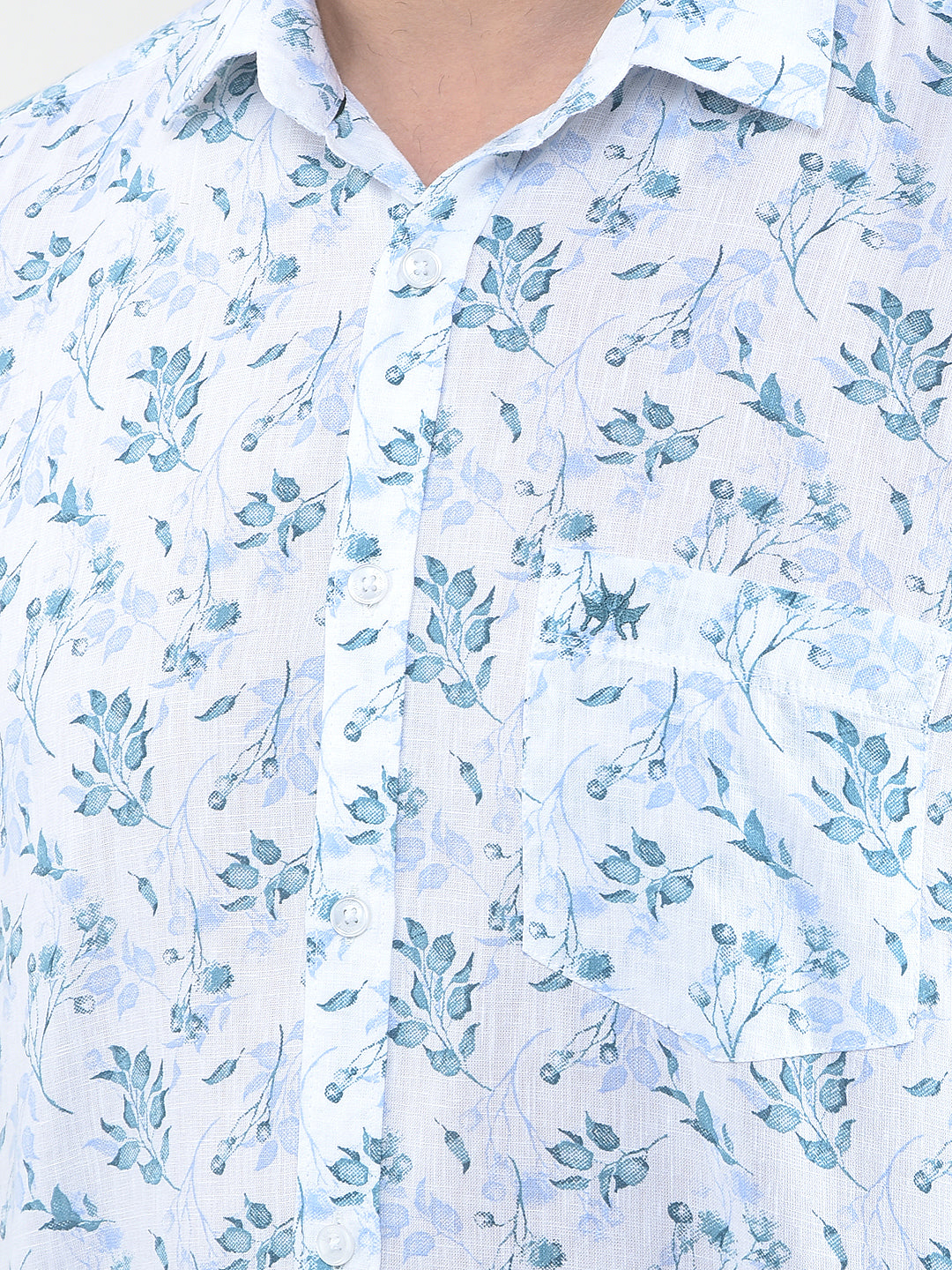 Ocean Blue Blue Floral Print Linen Shirt
