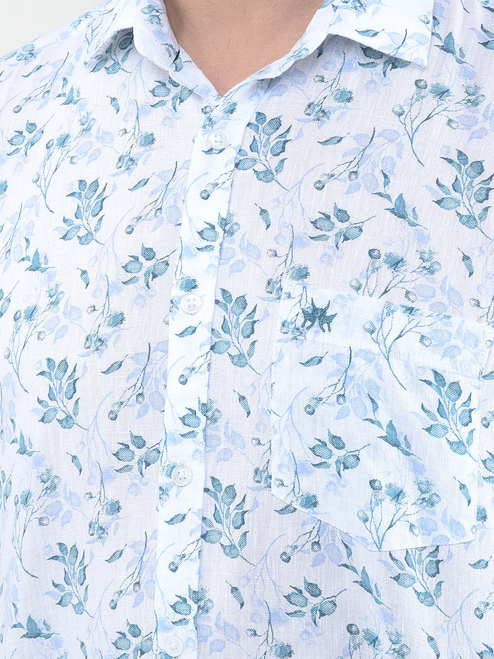 Ocean Blue Blue Floral Print Linen Shirt