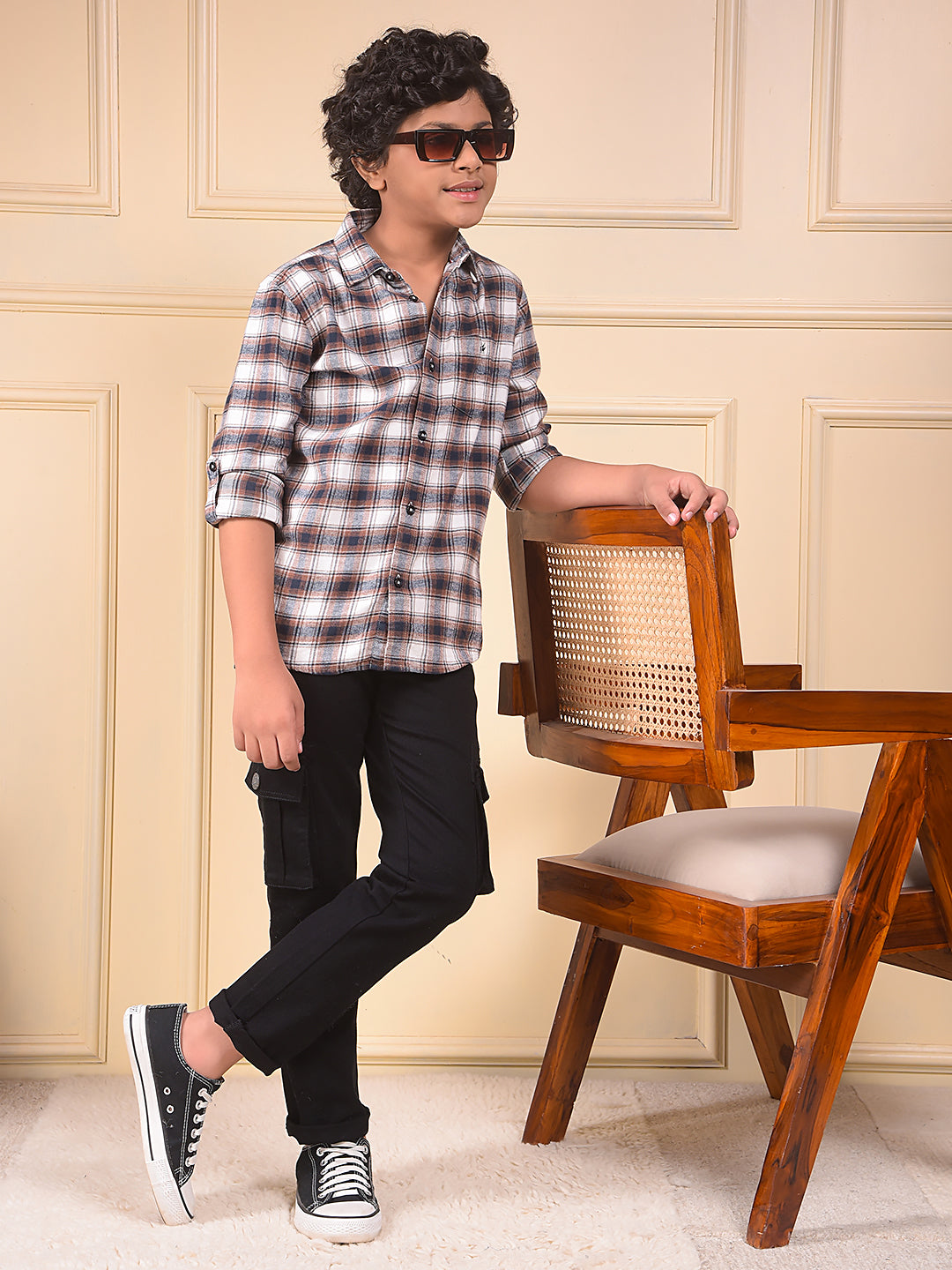 Brown Checked 100% Cotton Shirt
