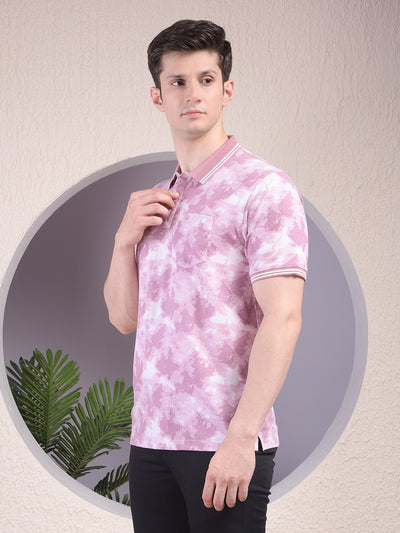 Pink Printed Polo-Neck T-Shirt
