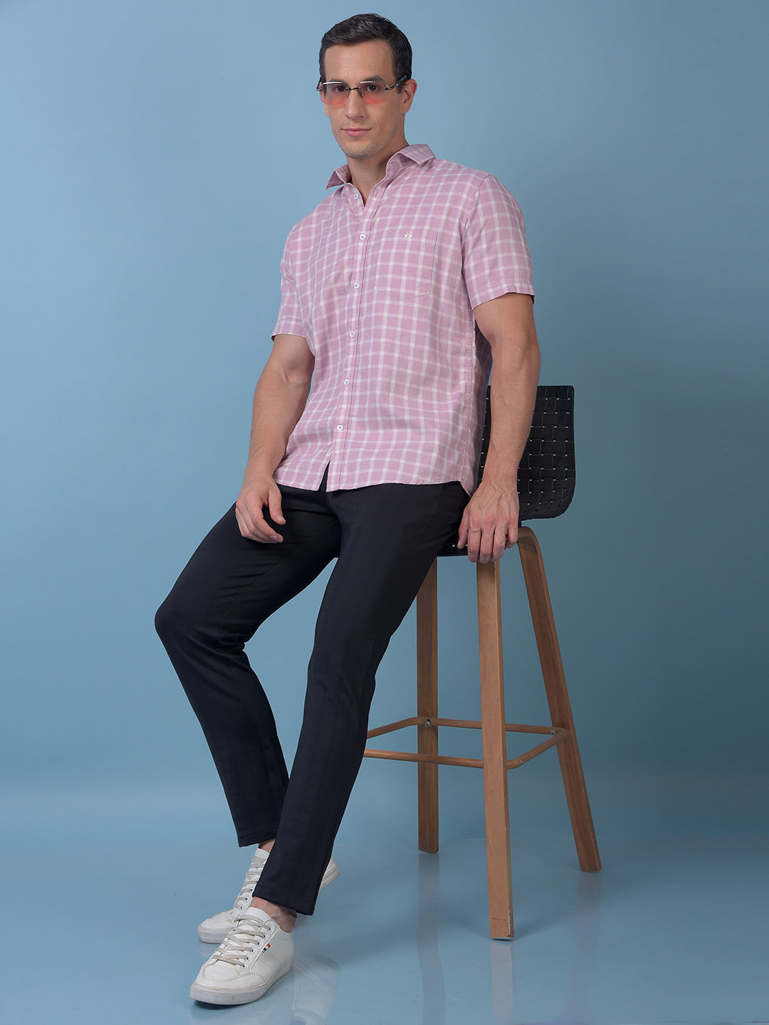Purple Checked 100% Cotton Shirt