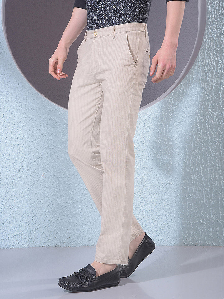 Beige Vertical Stripes Trousers