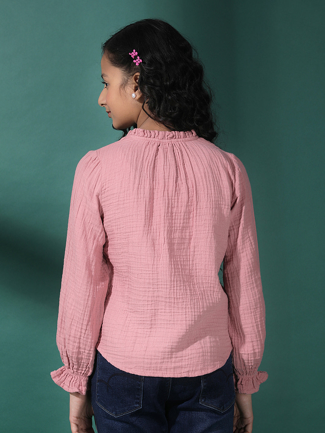 Pink Textured V-Neck Top