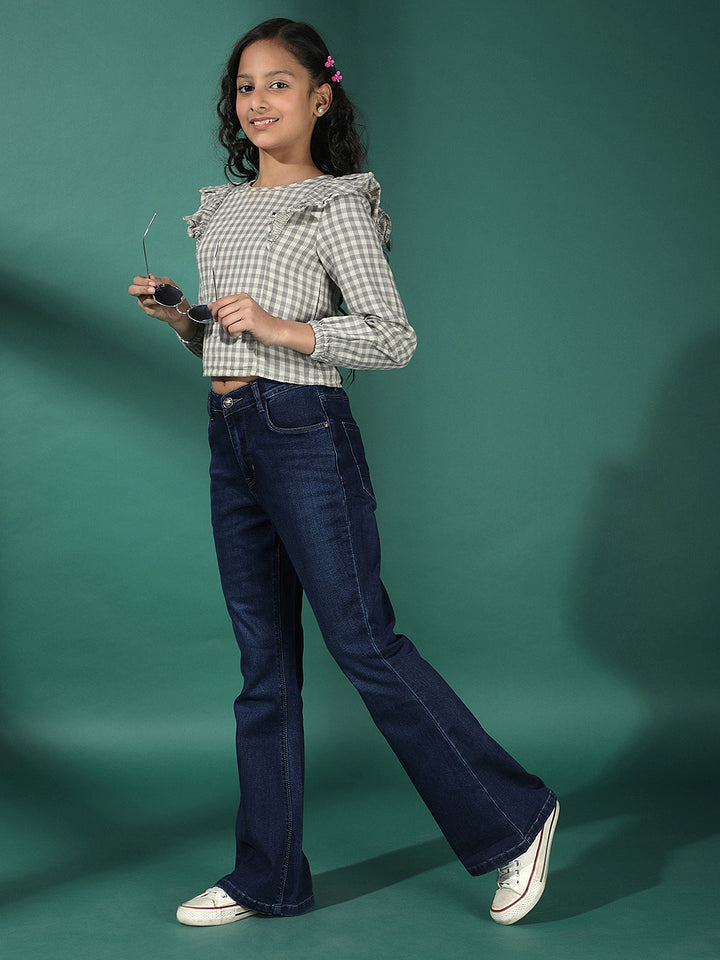  Grey Checked 100% Cotton Cropped Top