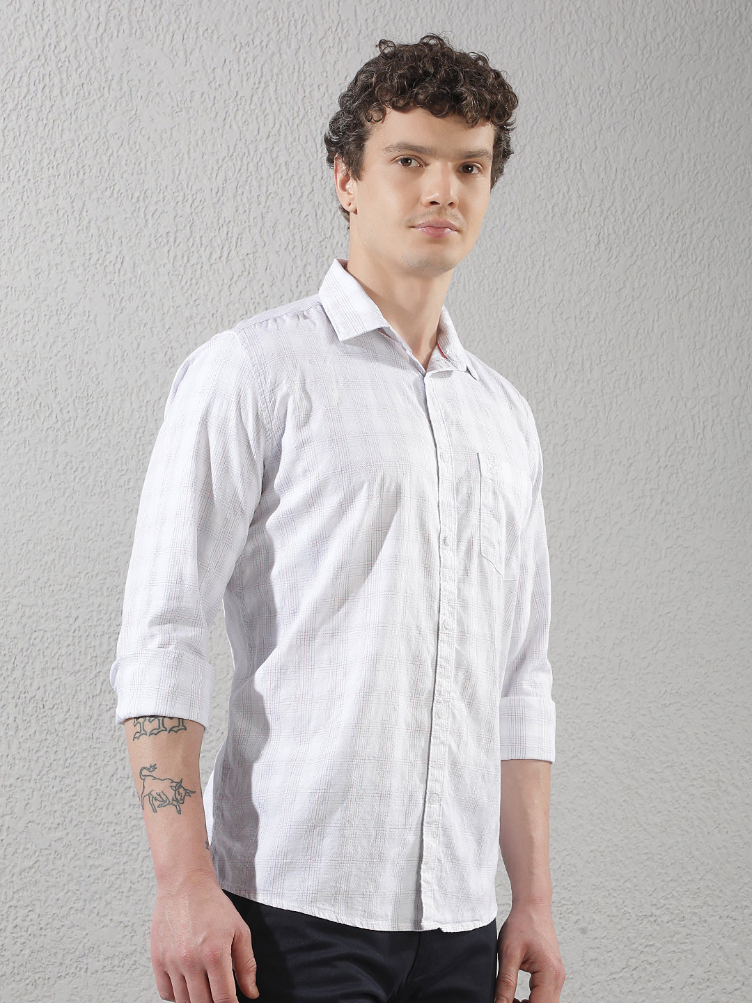 White 100% Cotton Checked Shirt
