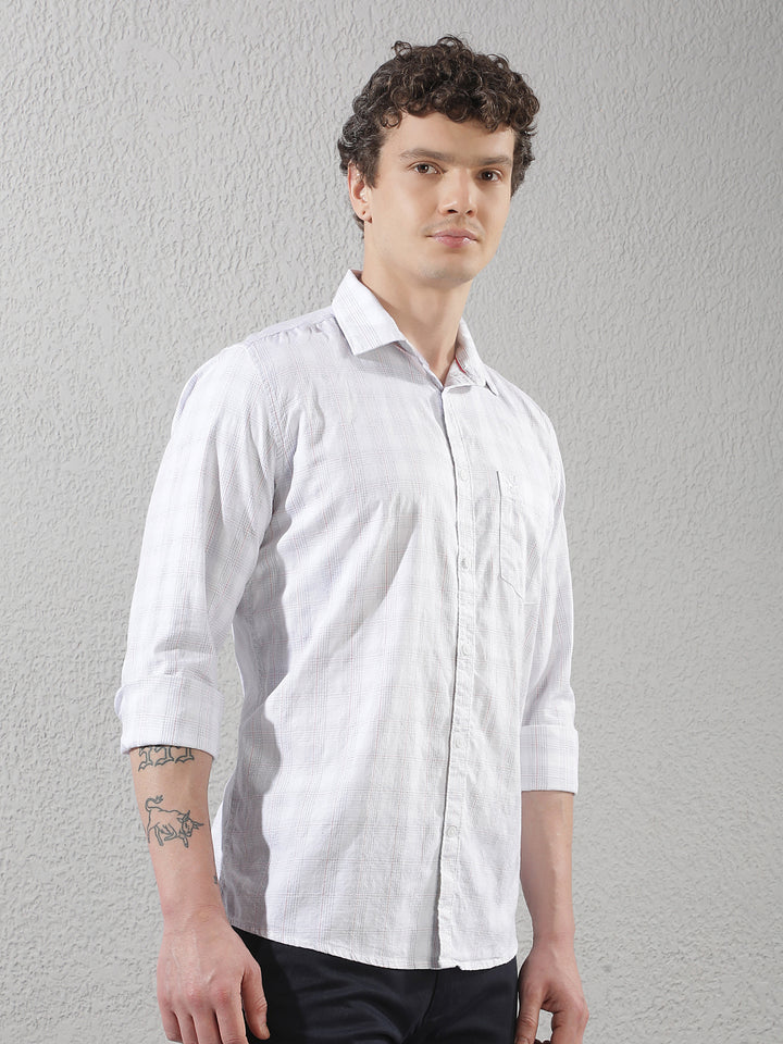 White 100% Cotton Checked Shirt