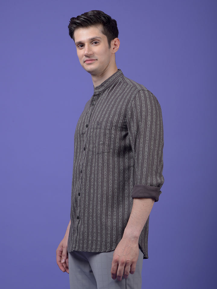 Grey Vertical Stripes Shirt