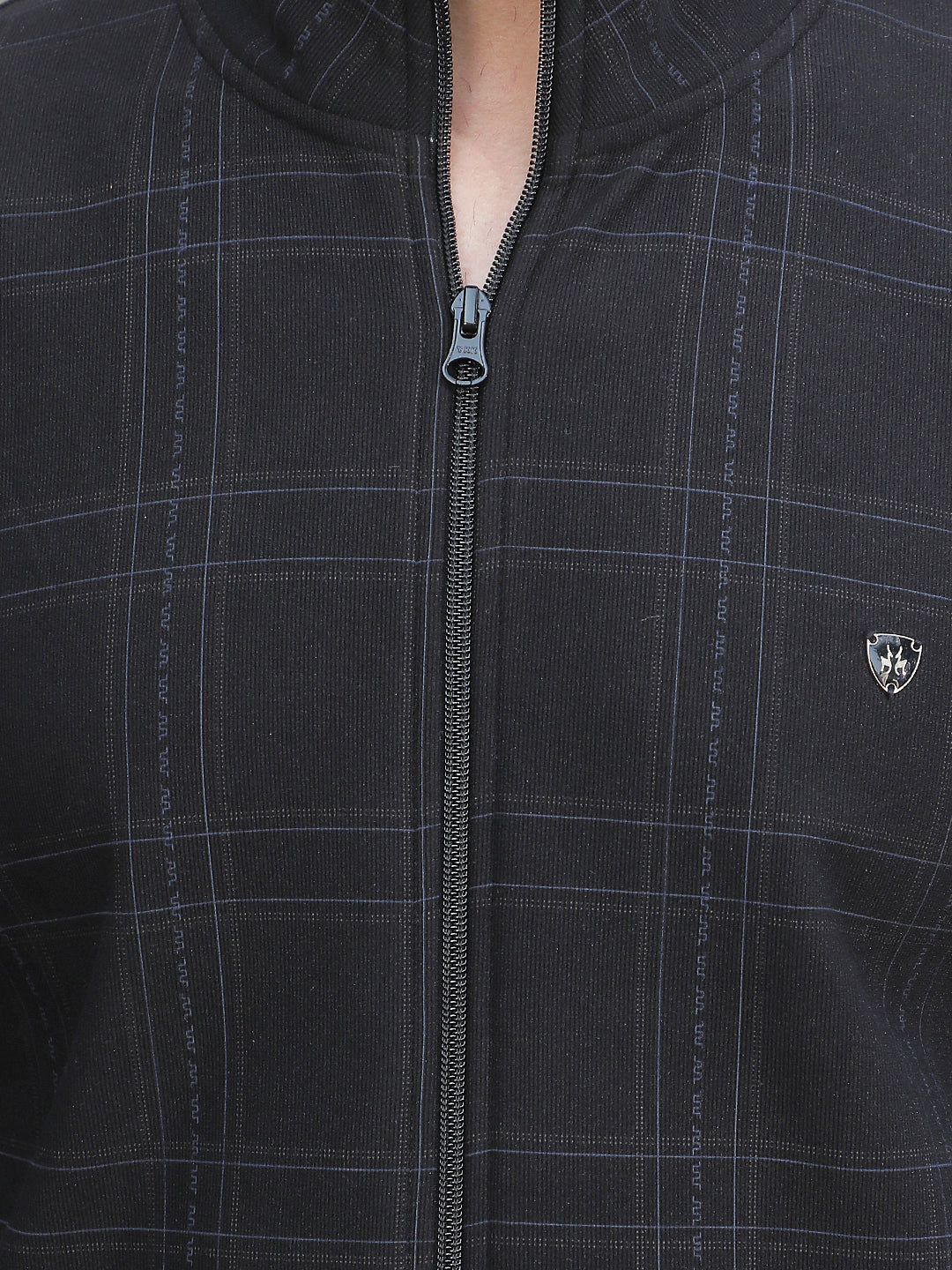 Black Checked Front Open Sweatshirt
