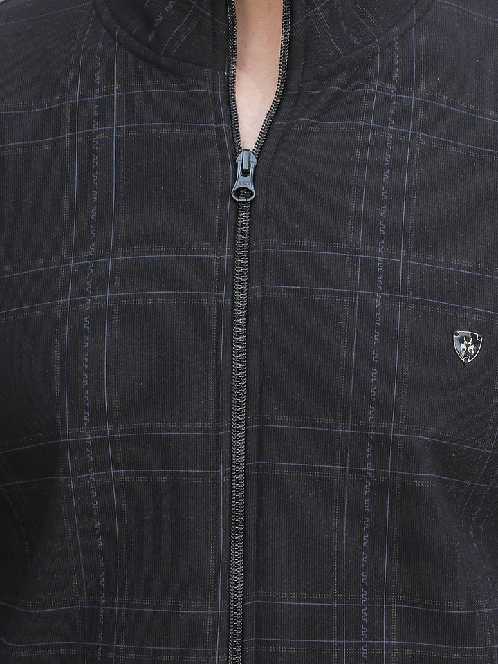 Black Checked Front Open Sweatshirt