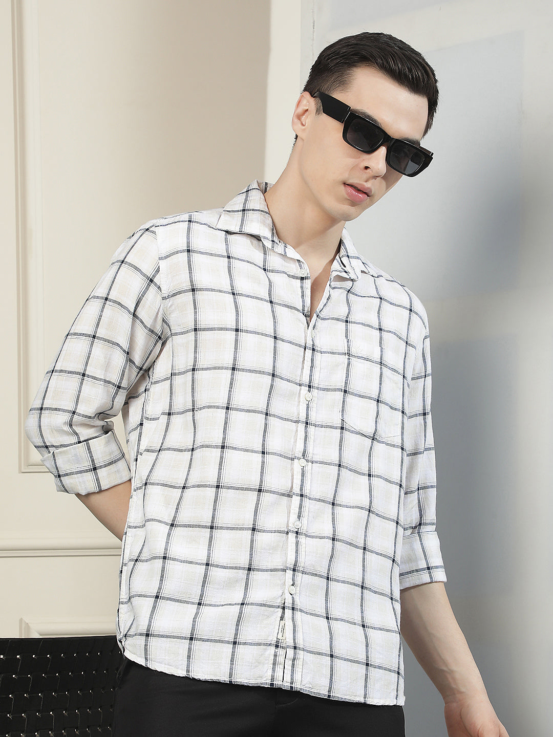 White Checked Linen Shirt