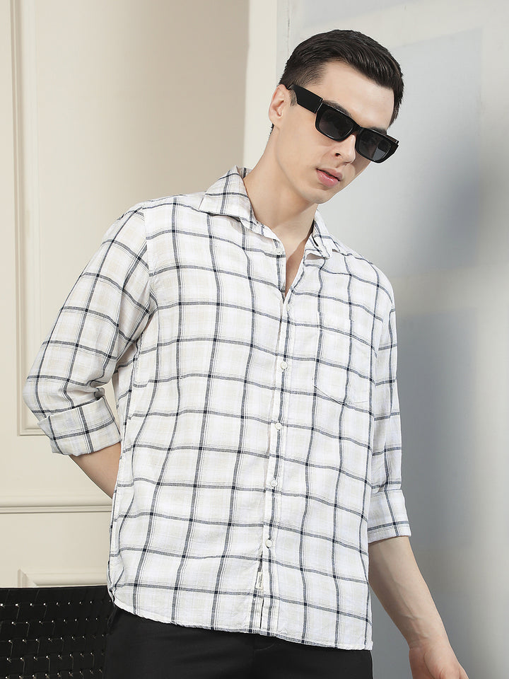 White Checked Linen Shirt
