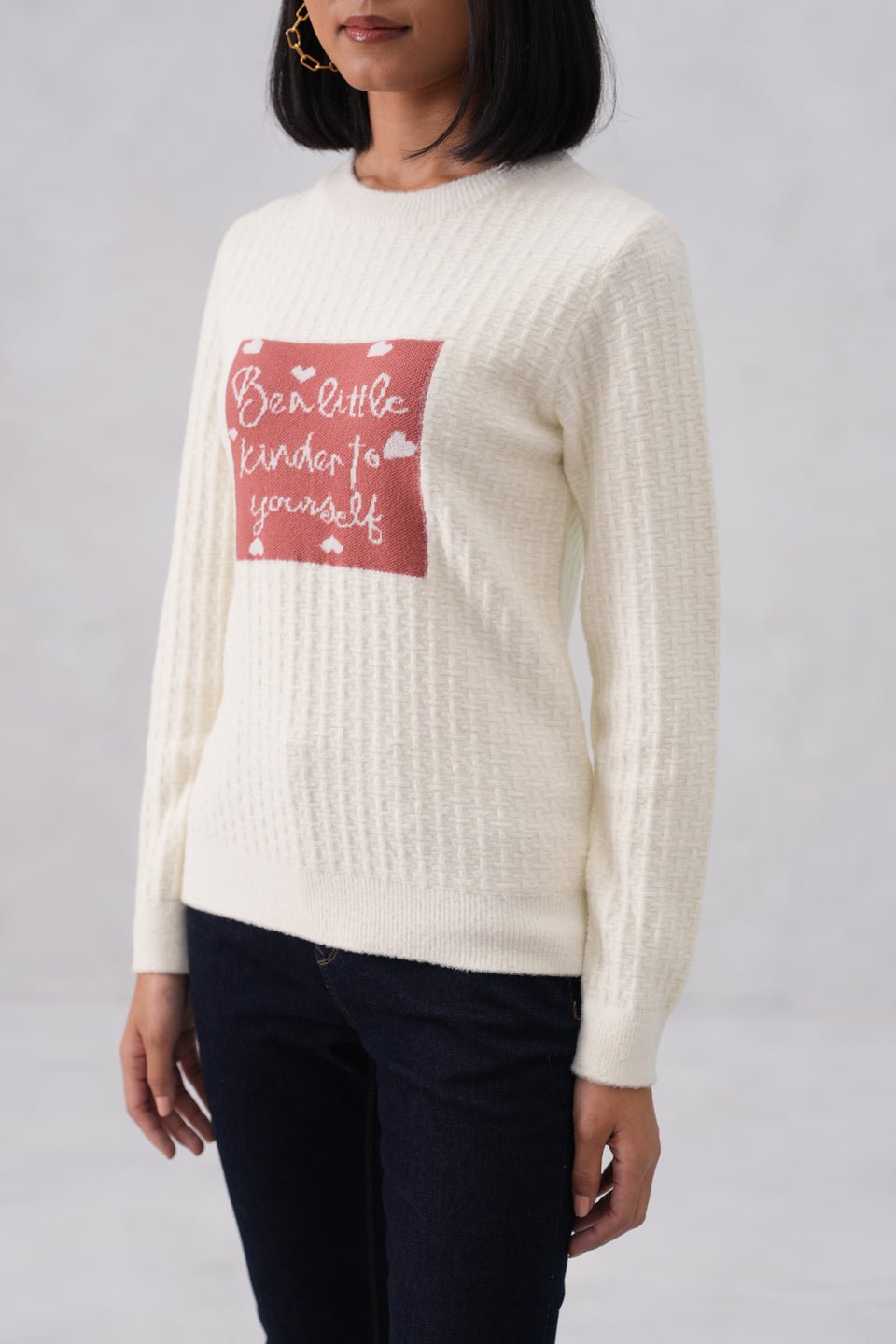 White Soft-Jacquard Quote Pullover
