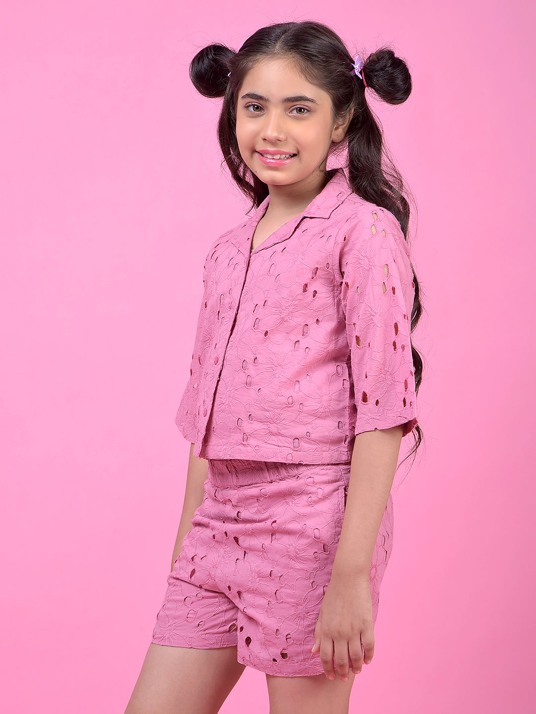 Pink Embellished Resort Collar 100% Cotton Top