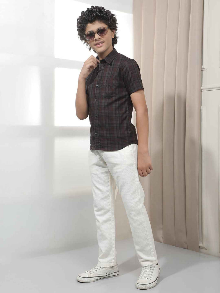 Wine Checked 100% Cotton Shirt