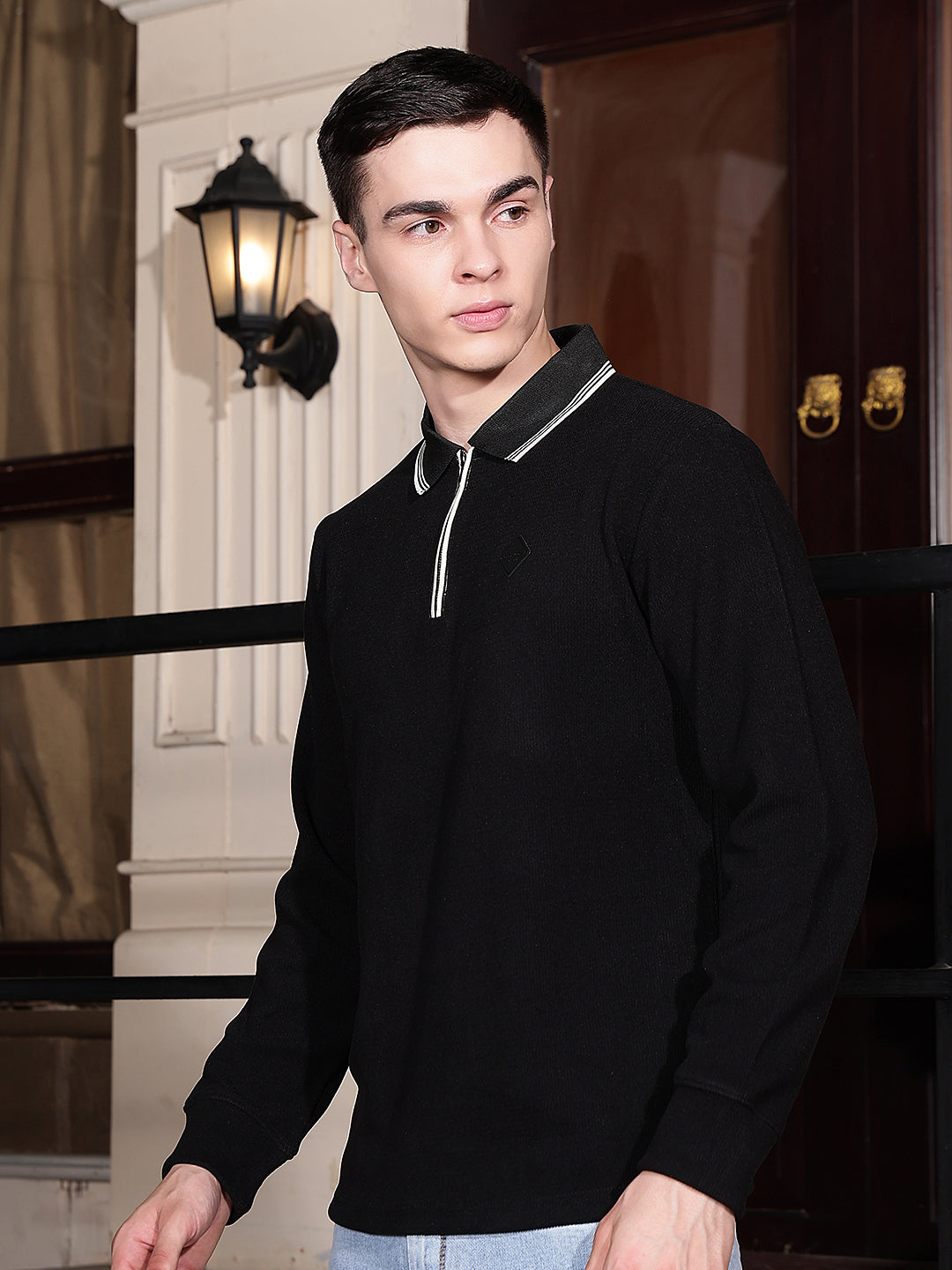 Black Polo Neck Long Sleeves T-Shirt