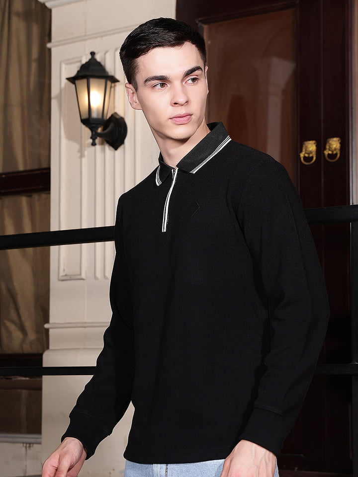 Black Polo Neck Long Sleeves T-Shirt