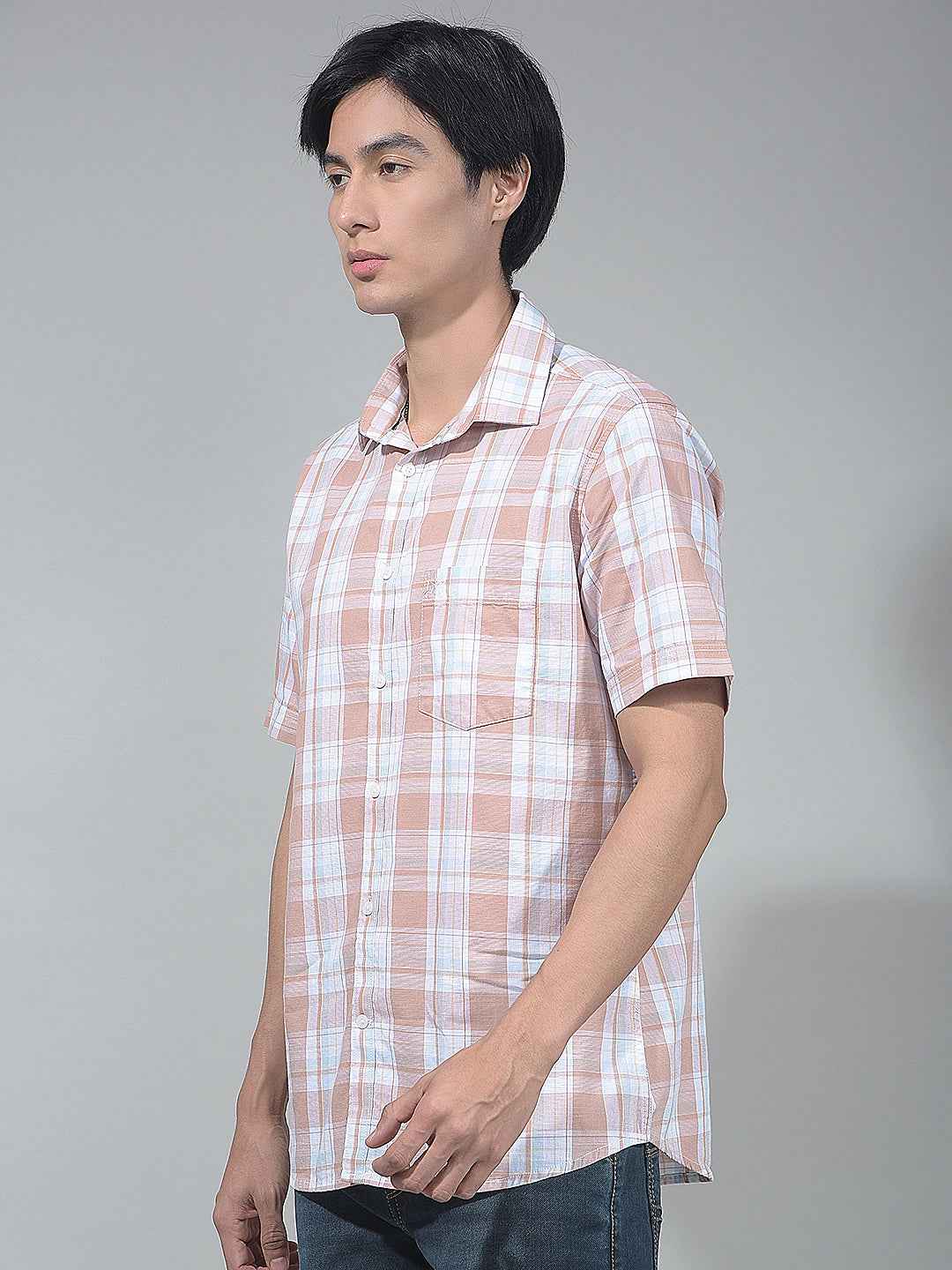 Peach Checked 100% Cotton Shirt