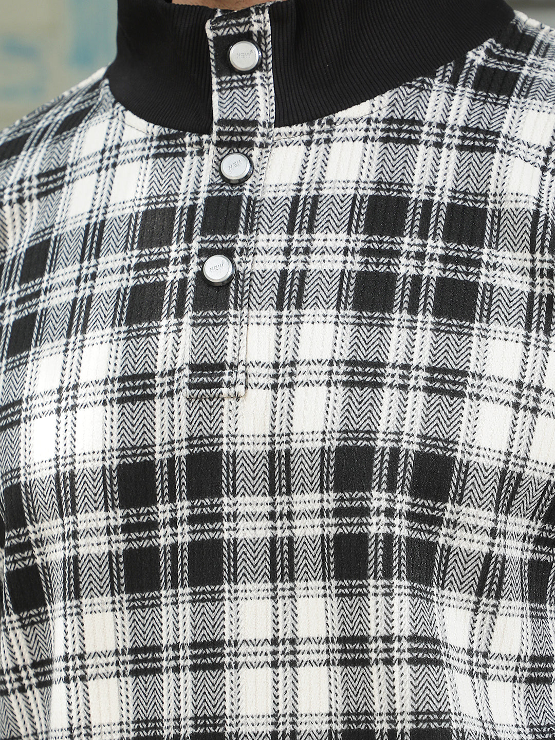 Black Checked High Neck Sweatshirt