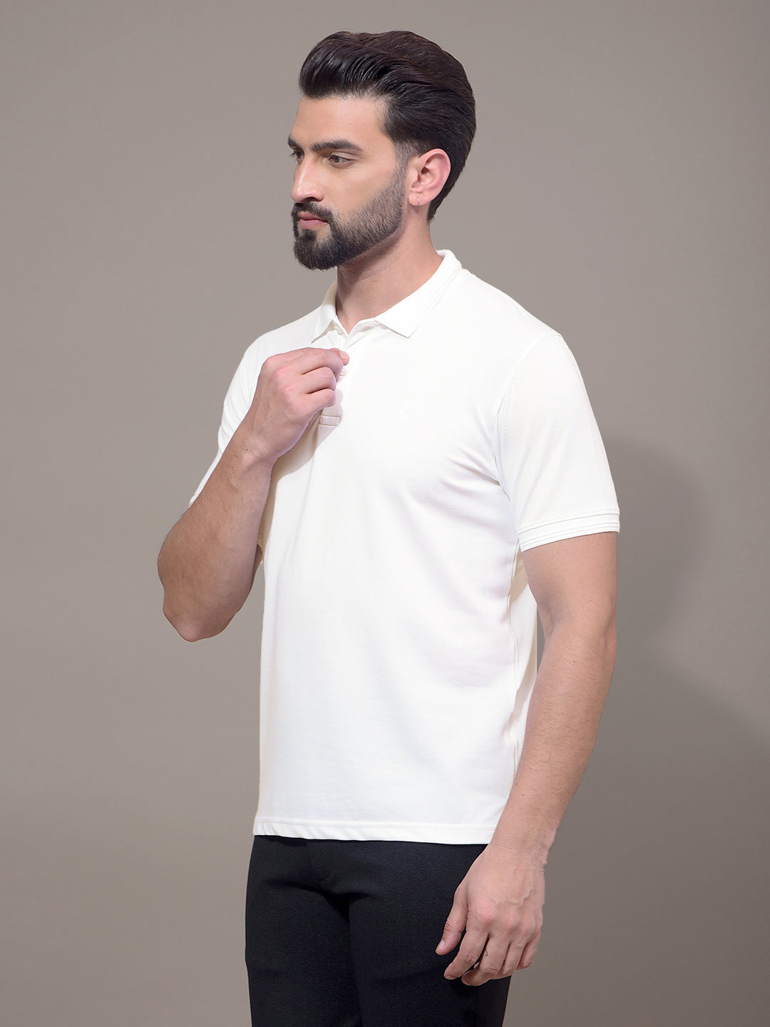 White Polo Neck T-Shirt-Men T-Shirts-Crimsoune Club