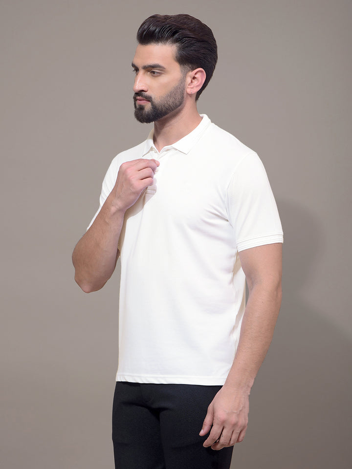 White Polo Neck T-Shirt-Men T-Shirts-Crimsoune Club
