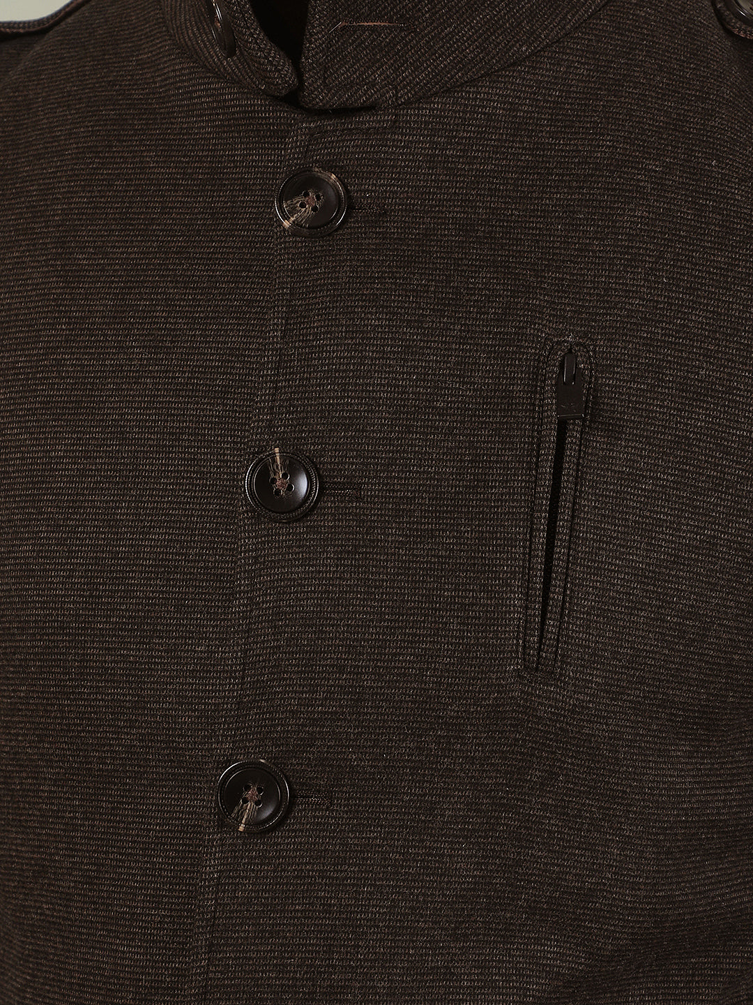 Brown Longline Stand Collar Coat