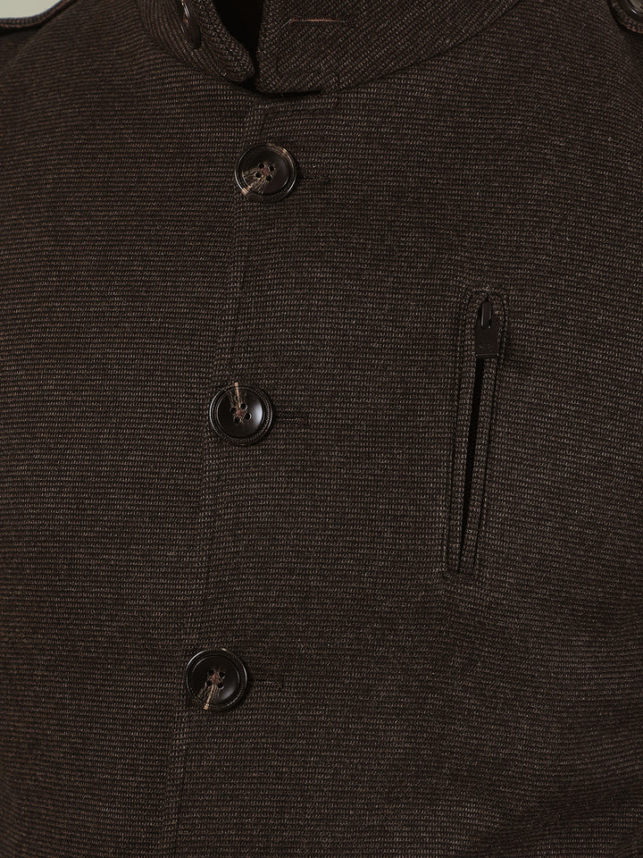 Brown Longline Stand Collar Coat