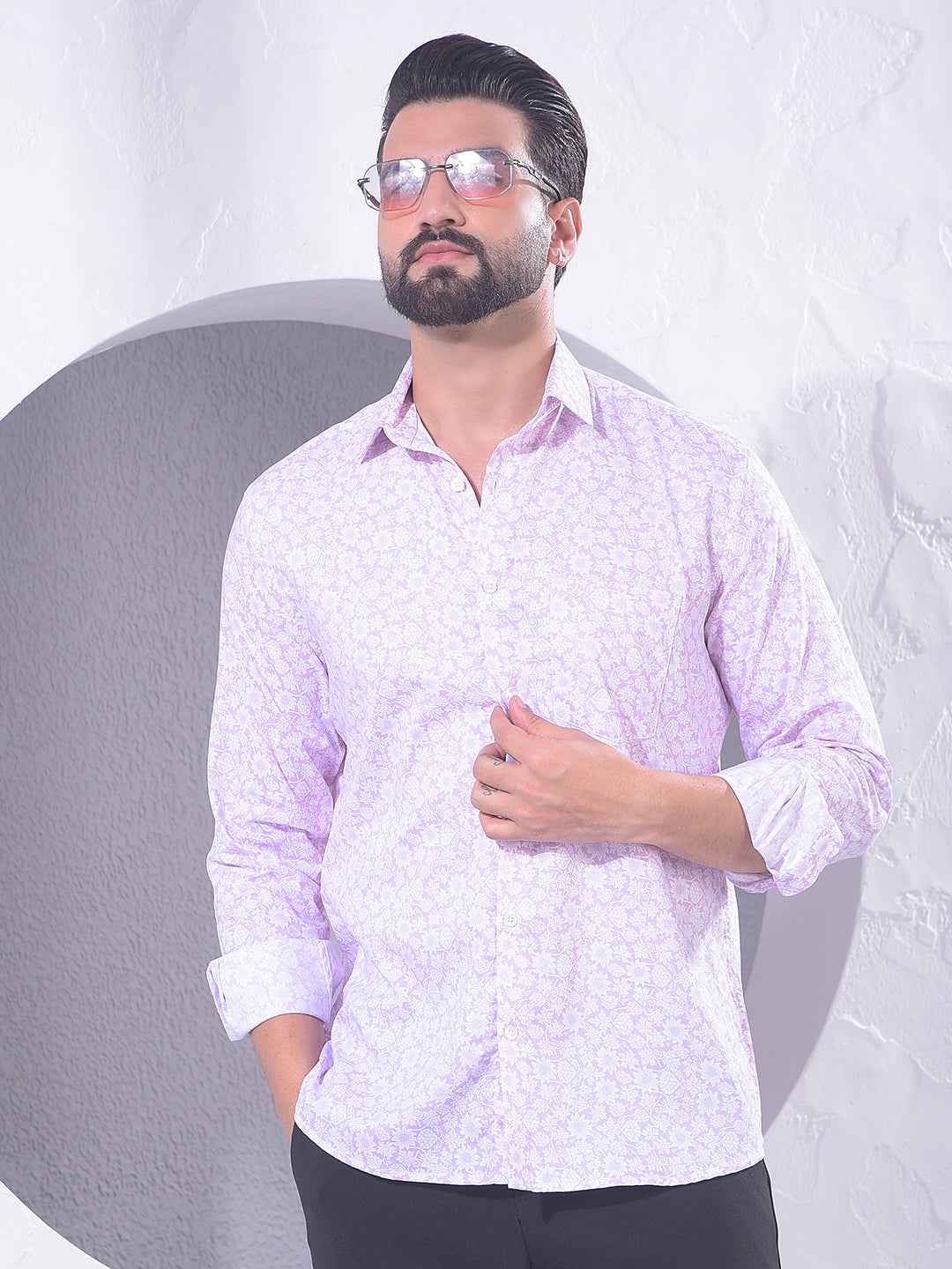 Pink Floral Print Modal Shirt