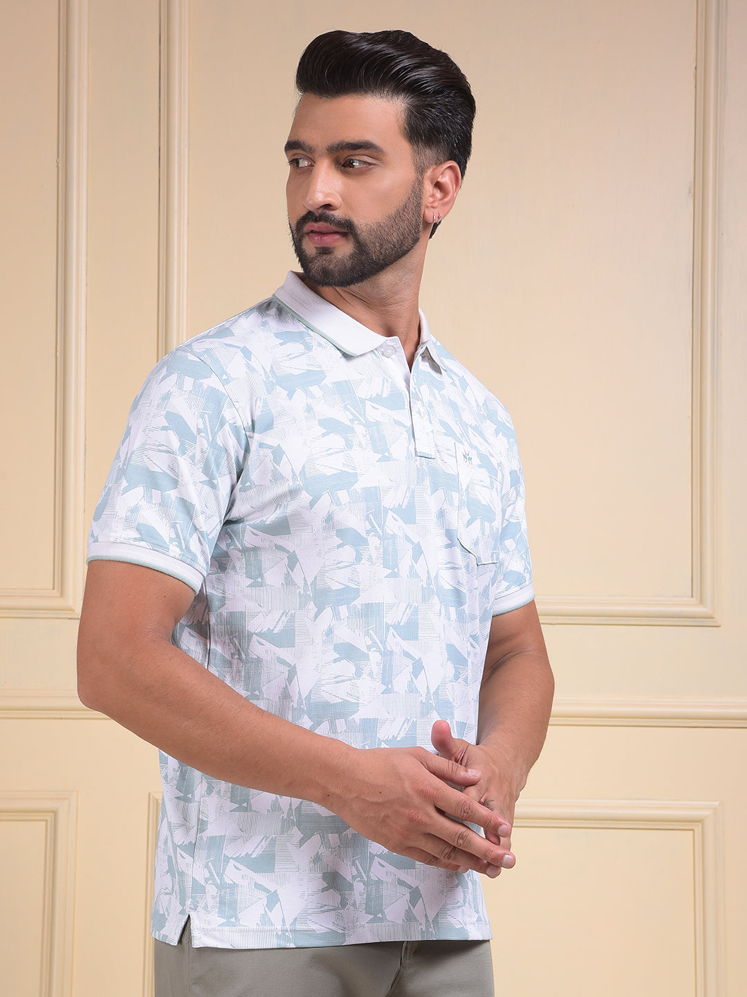 Green Printed Polo Neck T-Shirt