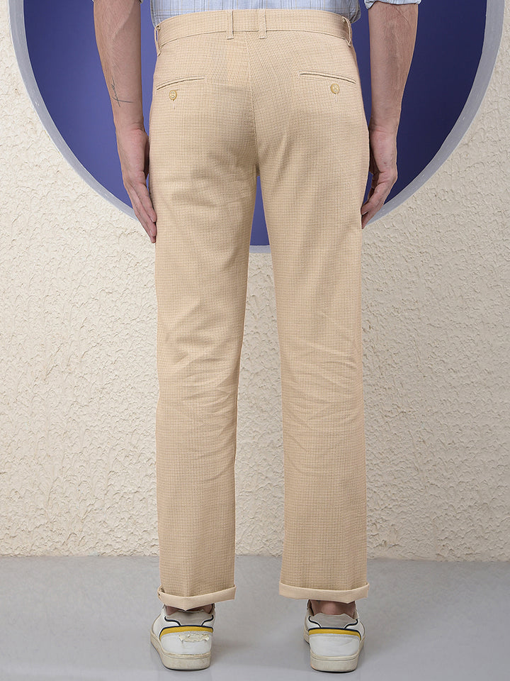 Beige Micro-Check Trouser